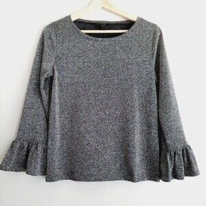 J. CREW | Sparkly Metallic Shirt Pullover Top Ruffle Sleeves Gray Silver Sz S